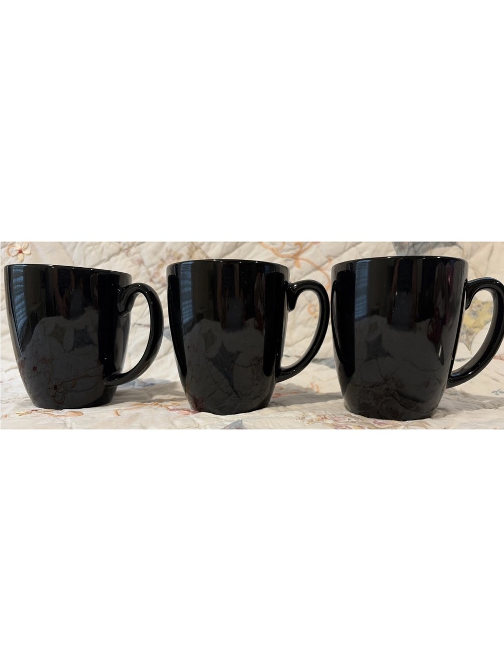 Corelle Stoneware Black Coffee Mug Set of 3, 16 oz, Microwave/Dishwasher Safe